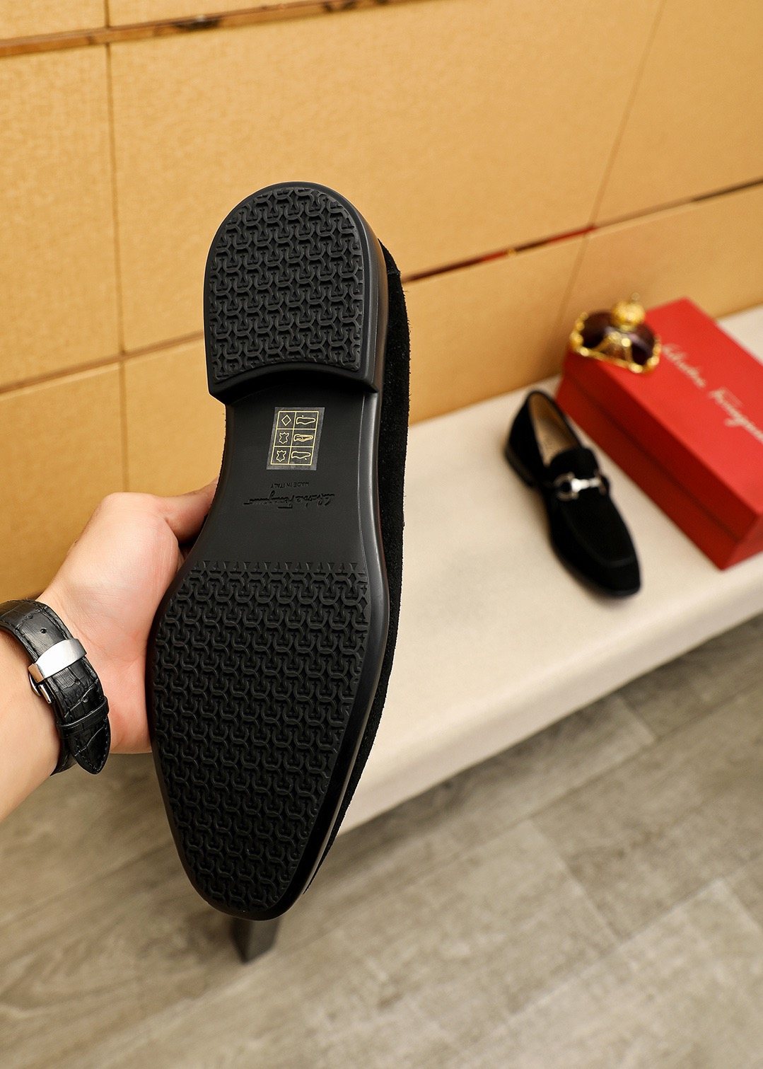 Men's Black Suede Buckle Slip-On Loafers