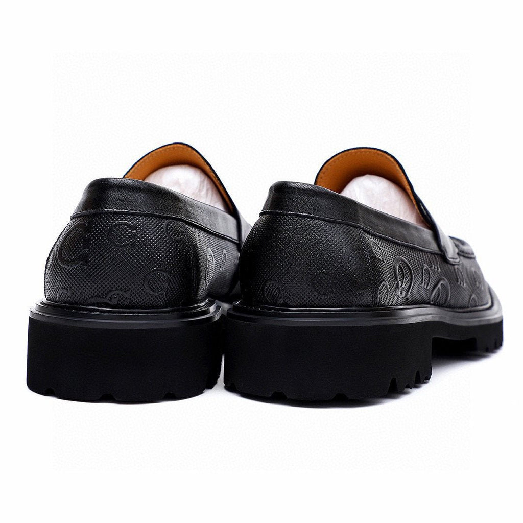Salvatore Ferragamo Men's Black Embossed Lug Sole Loafers