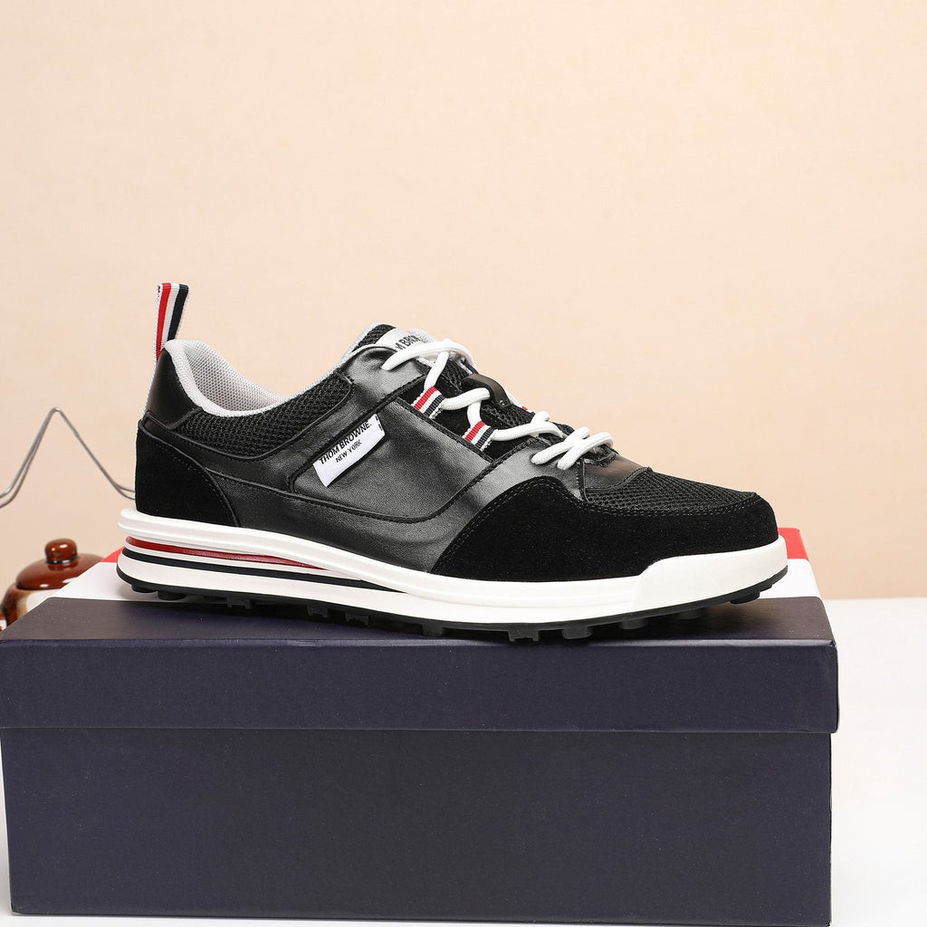 Thom Browne White Navy Panel Low-Top Sneakers