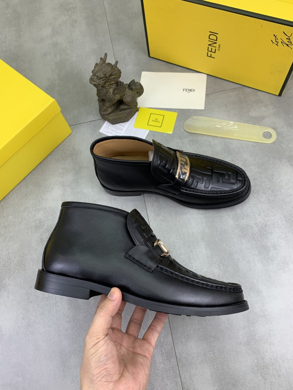 Fendi Men's Embossed Metal-Hardware Slip-On Boots