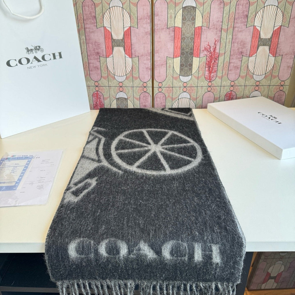 Coach Logo Fringed Wool Scarf