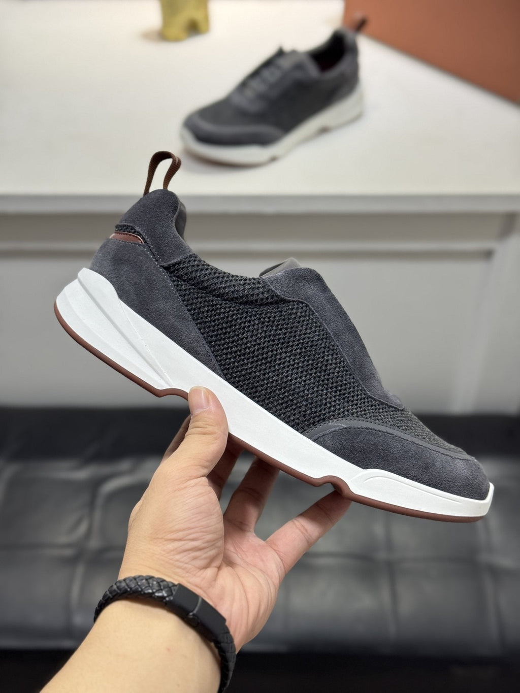 Loro Piana Men's Textured Lace-Up Sneakers