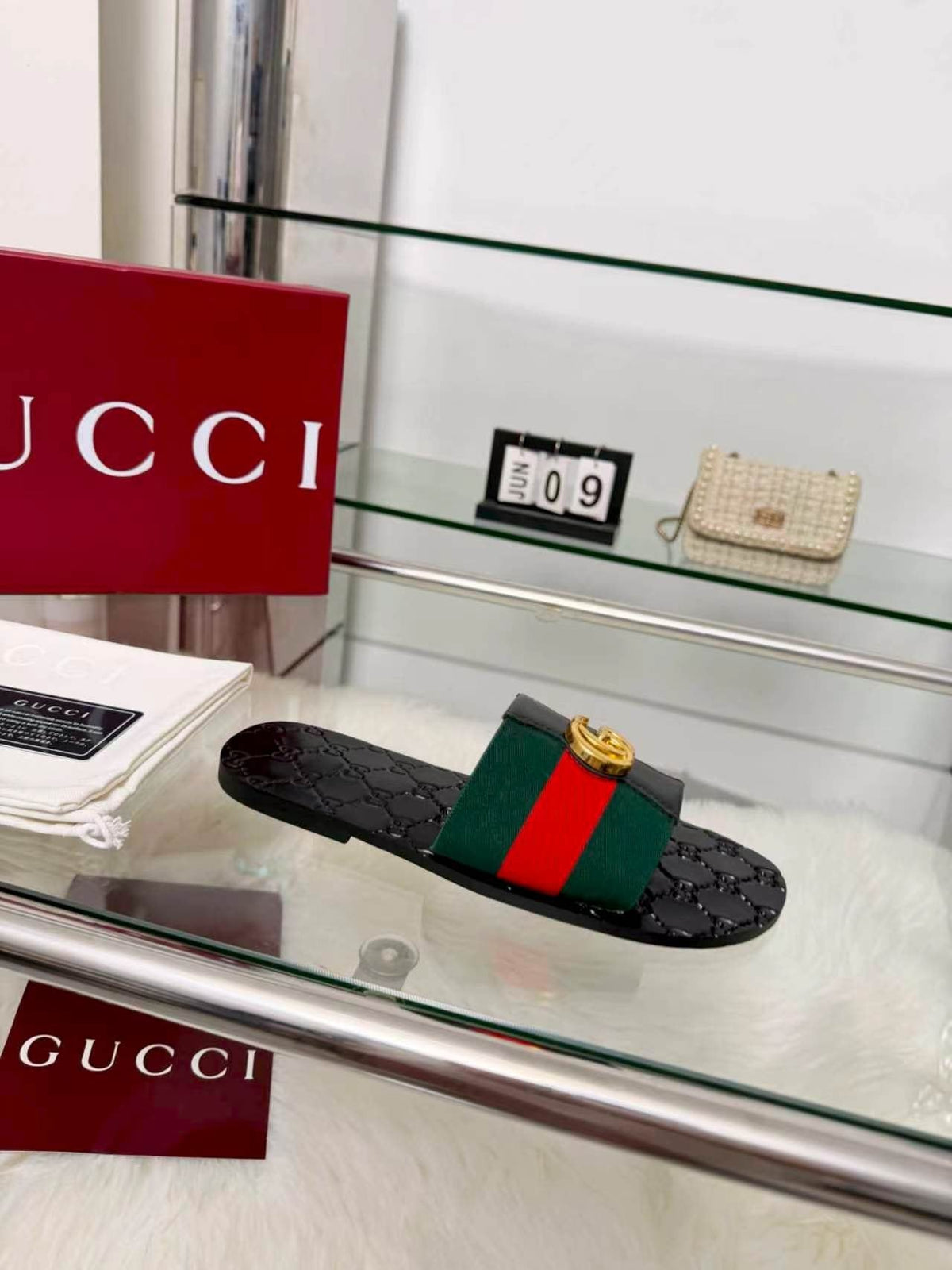 Gucci Black Striped Strap Slide Sandals
