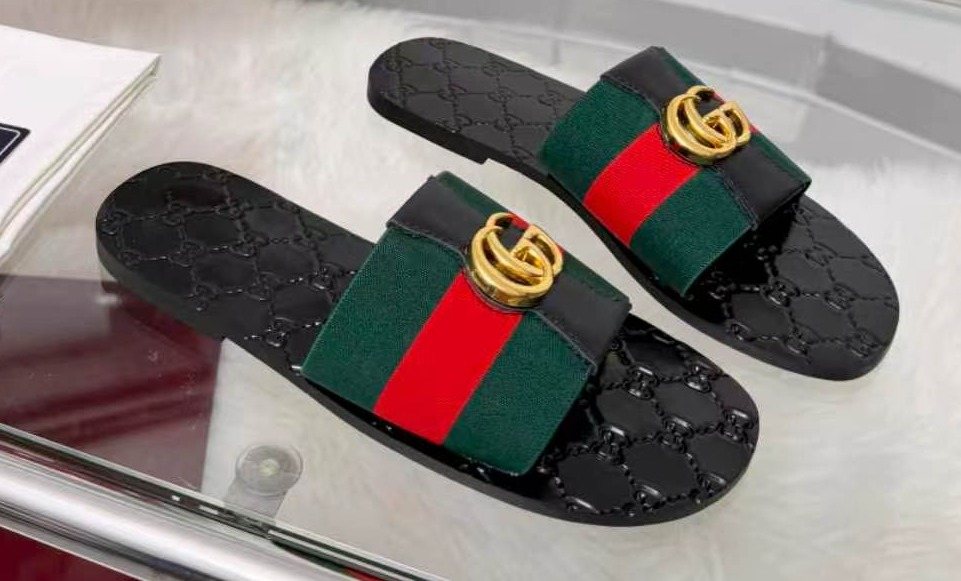 Gucci Black Striped Strap Slide Sandals