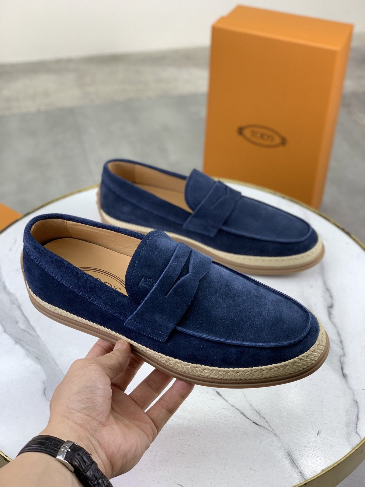 TOD'S Men's Raffia-Trim Loafers