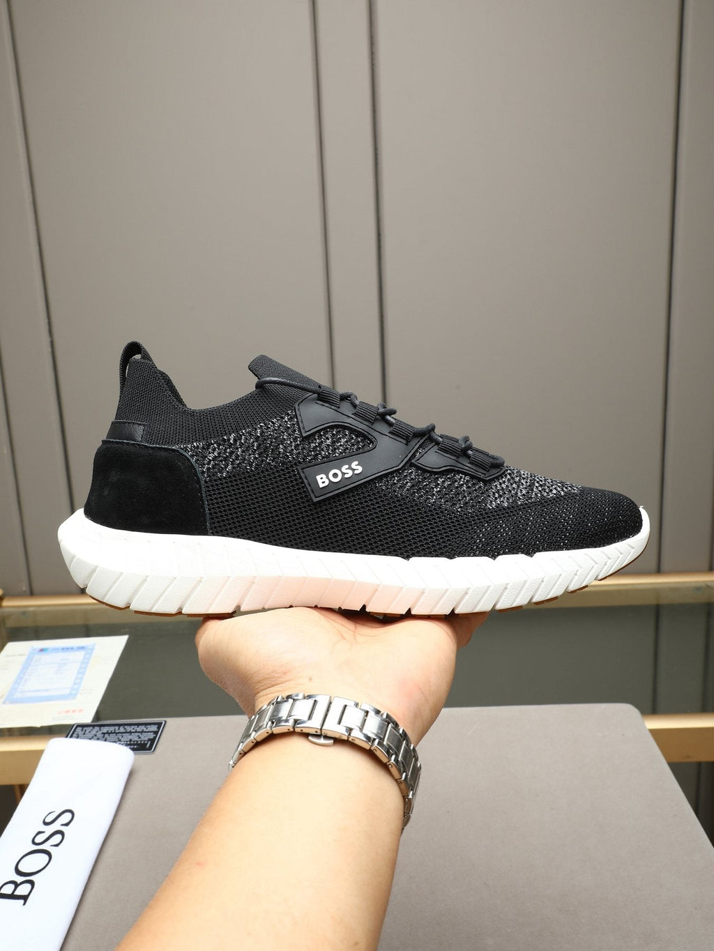 BOSS Textured Lace-Up Sneakers