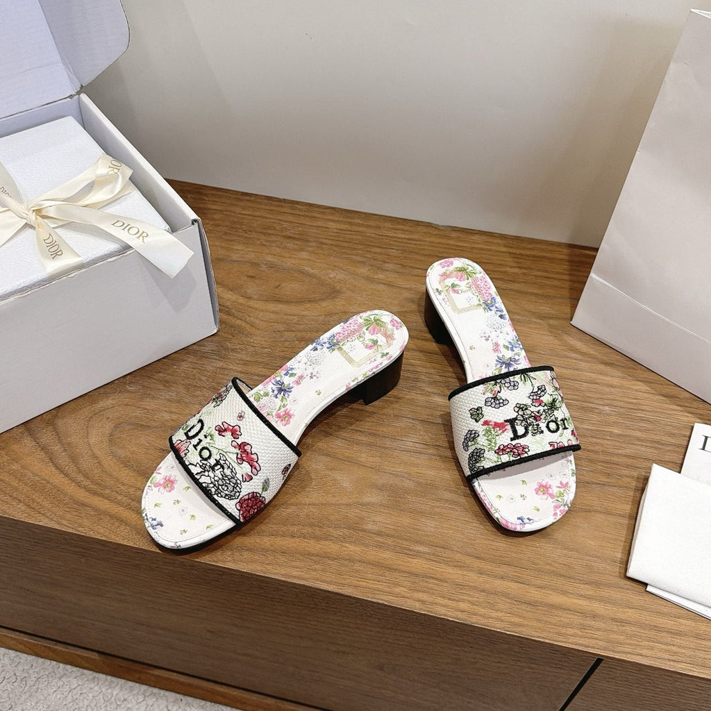 Dior Women's Floral Embroidered Block-Heel Slide Sandals