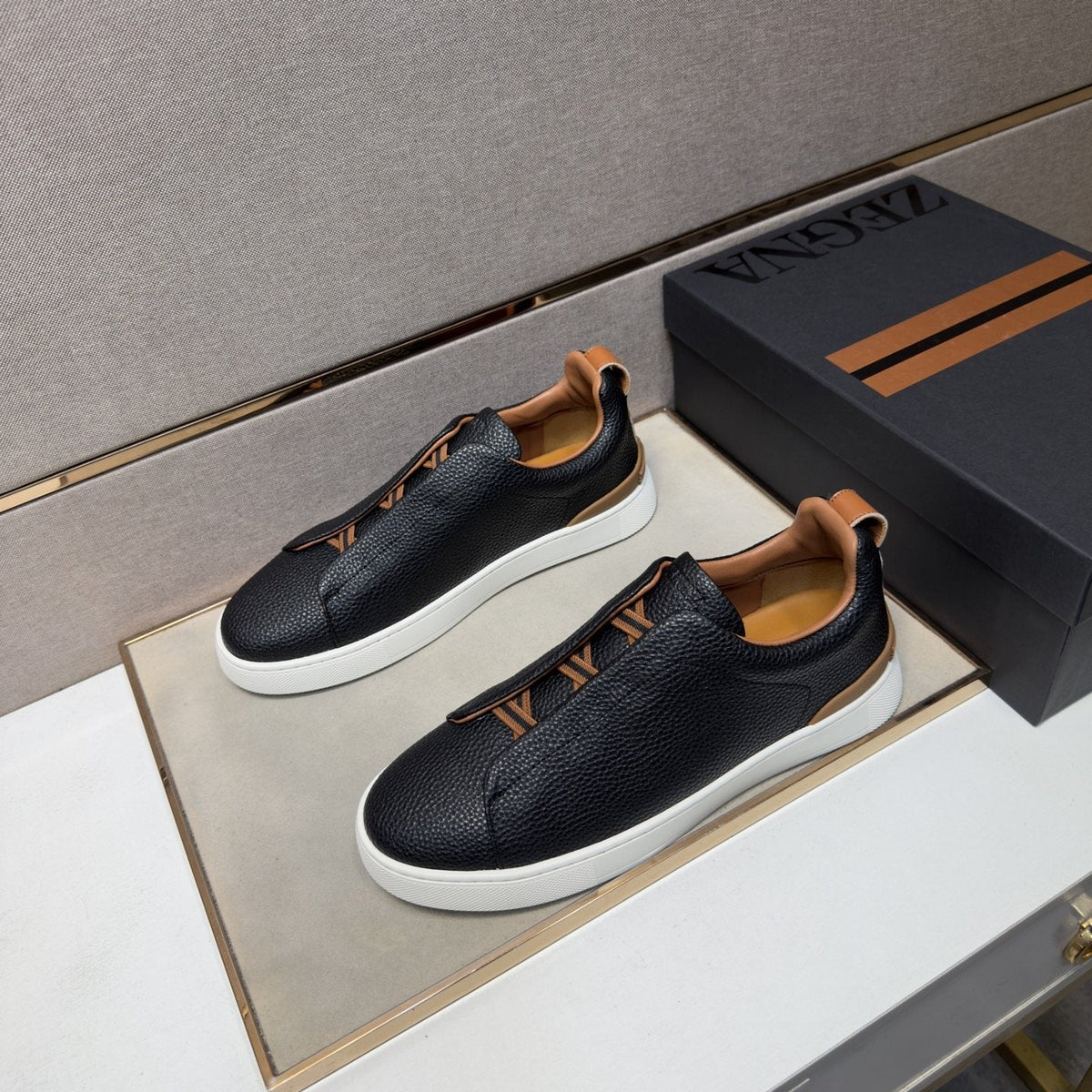 Zegna Men's Textured Low-Top Sneakers - Leather Lining