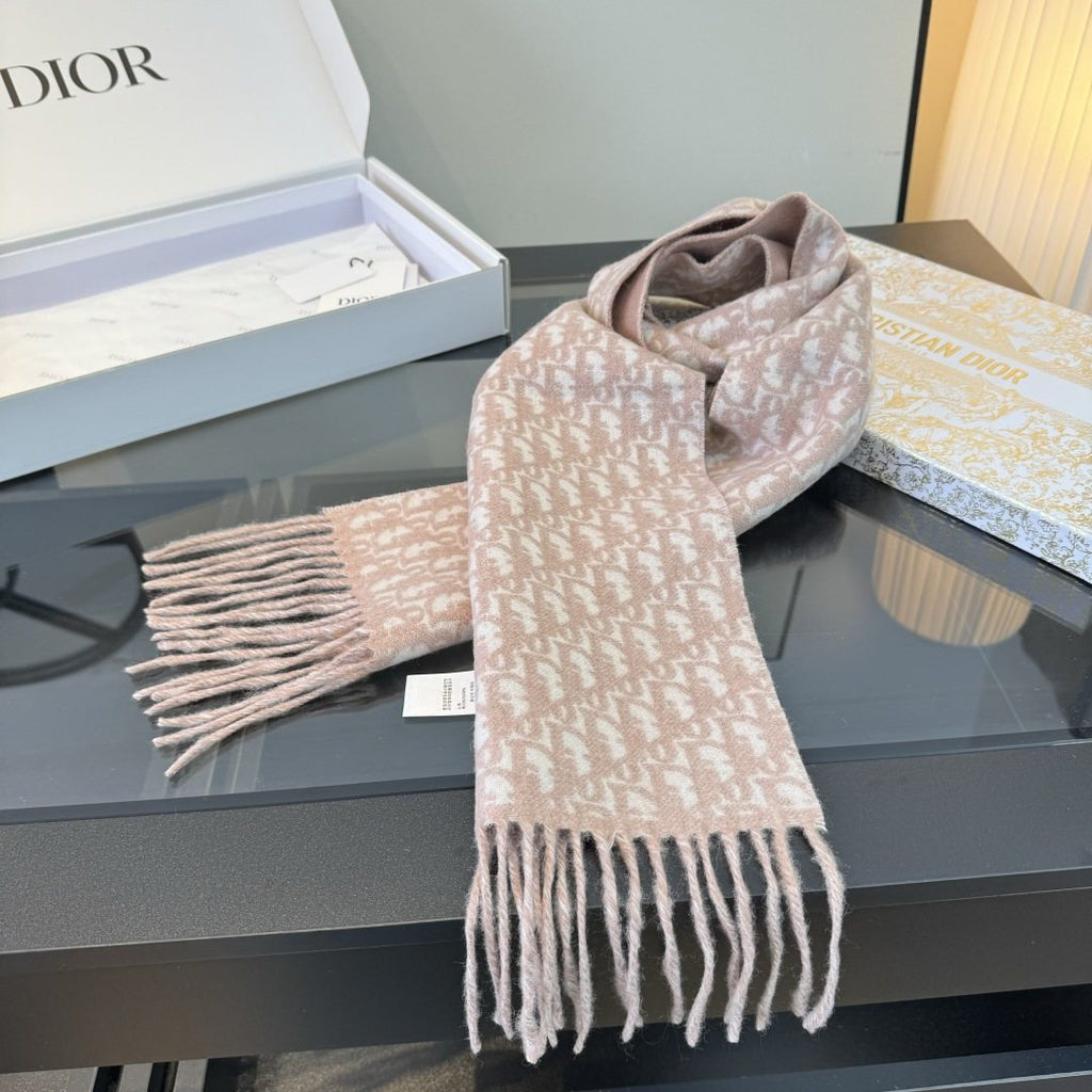 Dior Gray & Ivory Fringed Scarf