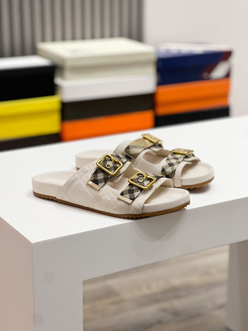 Burberry Check Strap Slide Sandals