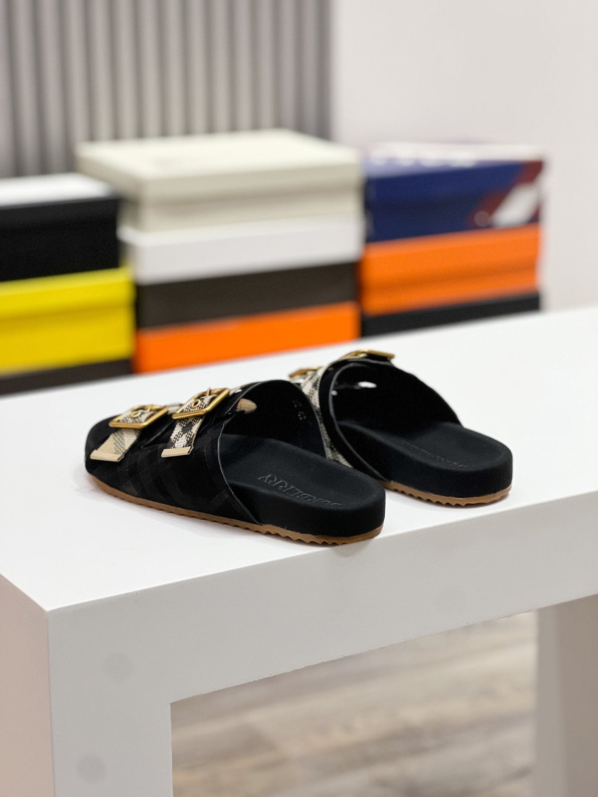 Burberry Check Strap Slide Sandals