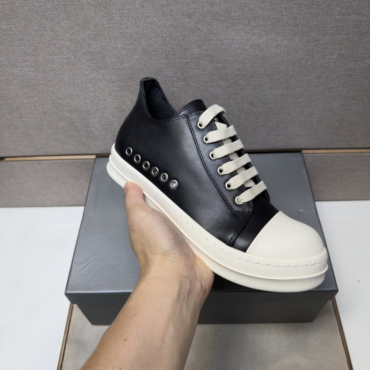 Black and Off-White Low-Top Sneakers