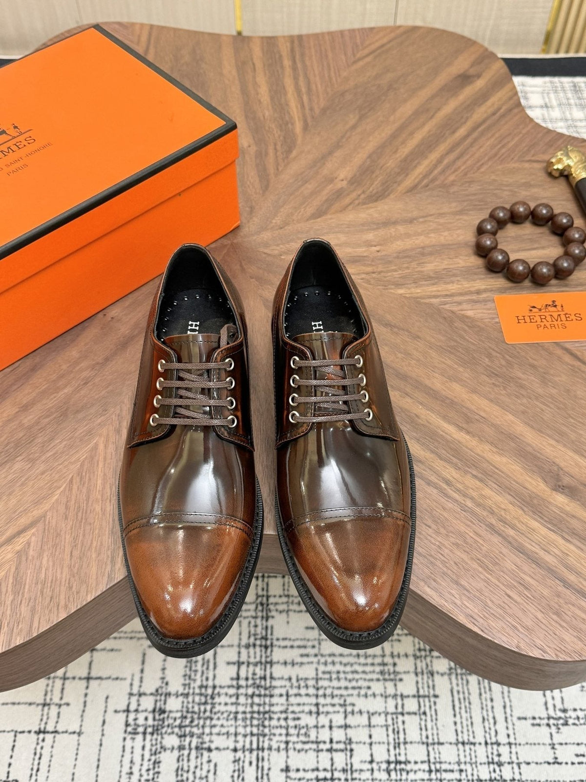 Hermès Polished Leather Lace-Up Dress Shoes