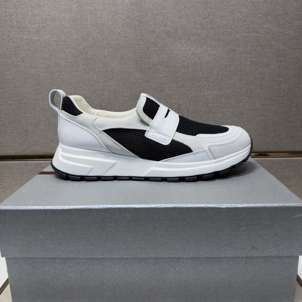 Prada Dark Navy Mesh Slip-On Sneakers