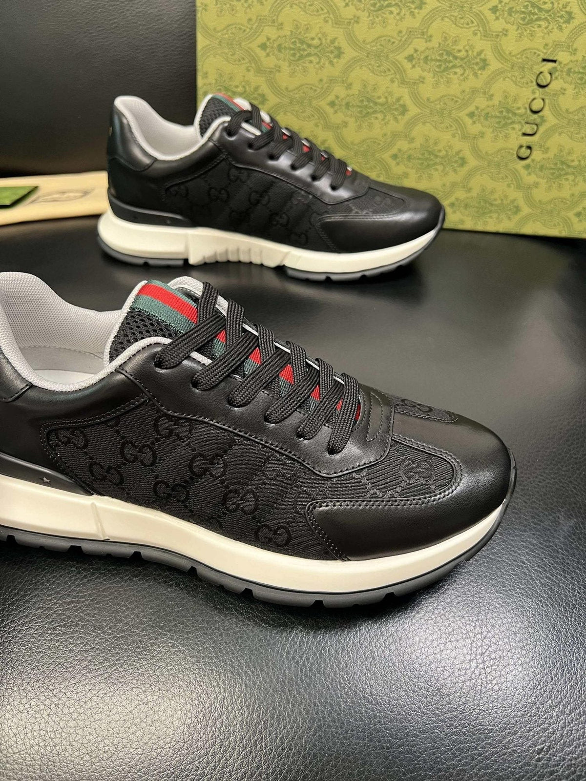 Gucci Men's Monogram Panel Low-Top Sneakers - Contrast Trim