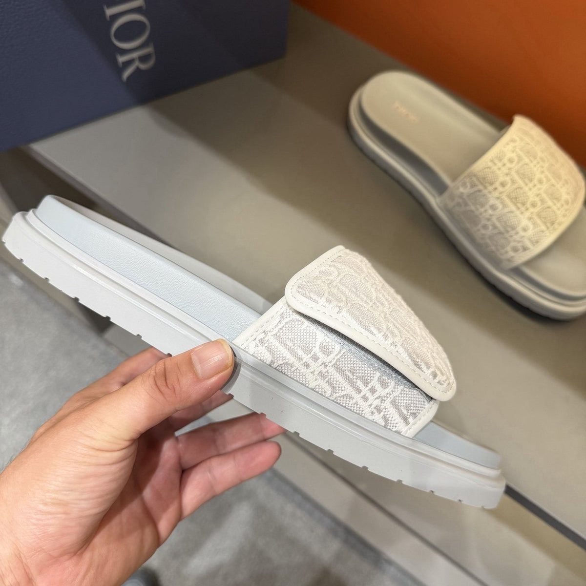 Dior Patterned Strap Slide Sandals - Low-Profile Sole