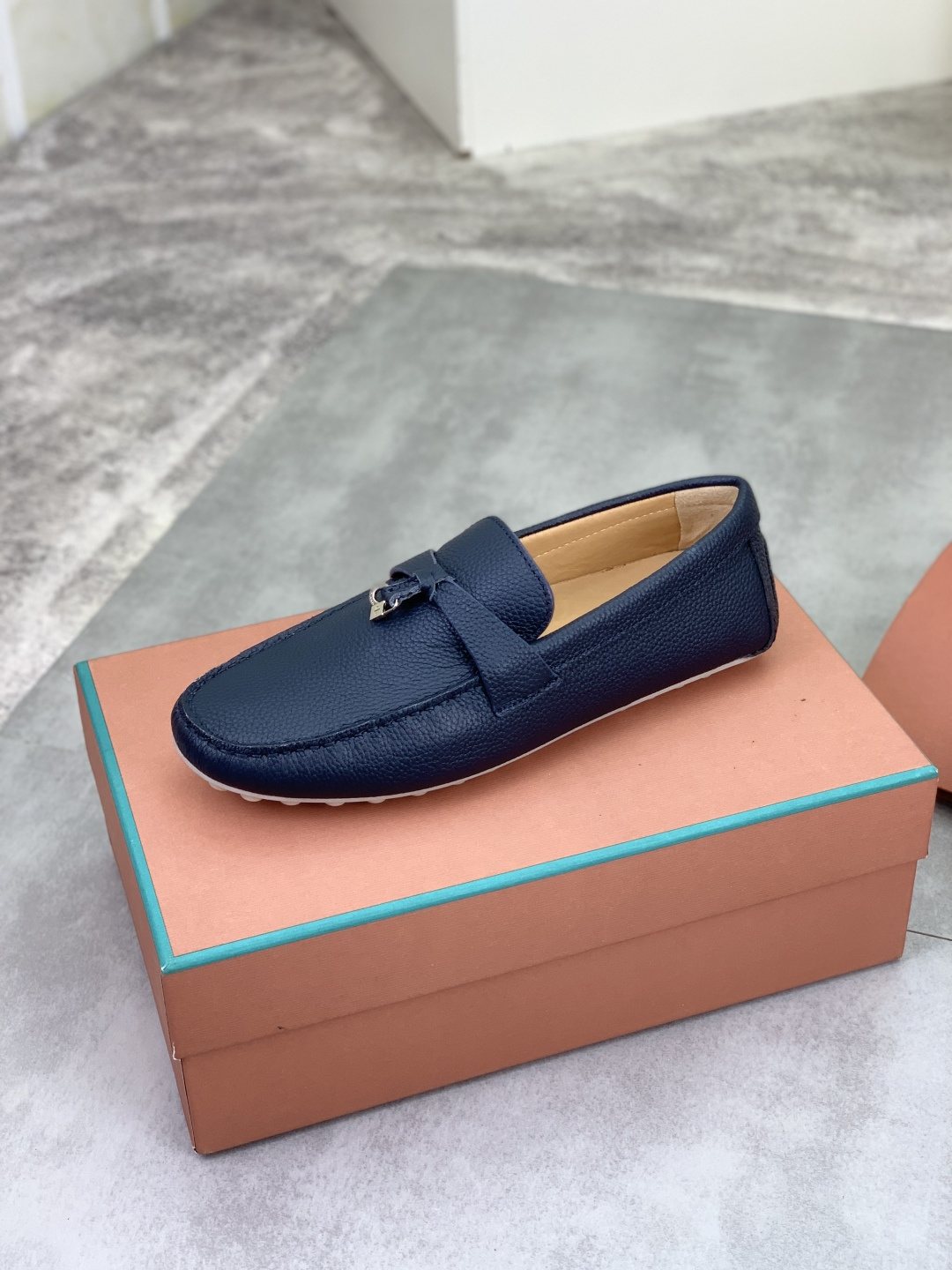 Loro Piana Dark Navy Blue Moc-Toe Loafers