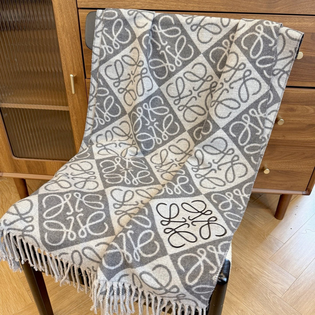 Loop-Motif Fringed Scarf
