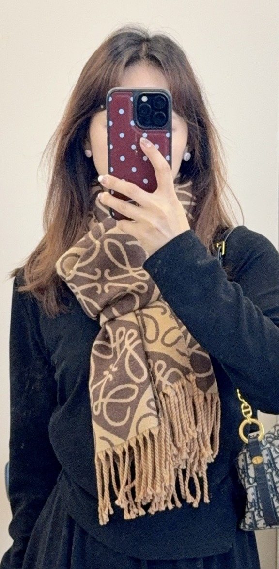 Loop-Motif Fringed Scarf