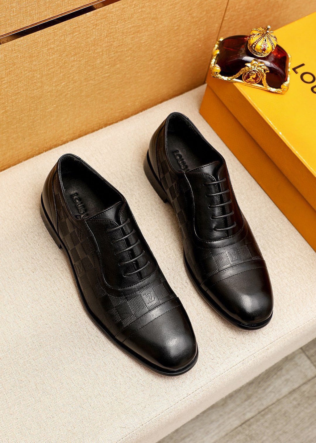 Louis Vuitton Men's Black Embossed Lace-Up Dress Shoes